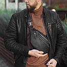 Стильна містка поясна сумка-бананка Damask із якісної чорної екошкіри flotar для молоді Унісекс, фото 2