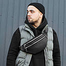 Стильна містка поясна сумка-бананка Damask із якісної чорної екошкіри flotar для молоді Унісекс, фото 3