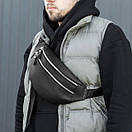 Стильна містка поясна сумка-бананка Damask із якісної чорної екошкіри flotar для молоді Унісекс, фото 4