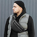 Стильна містка поясна сумка-бананка Damask із якісної чорної екошкіри flotar для молоді Унісекс, фото 9