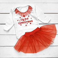 Новогодний комплект для девочки с красной фатиновой юбкой My first Christmas 68 см
