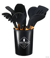 Силиконовый кухонный набор принадлежностей с подставкой Kitchen Ware 12 предметов Black