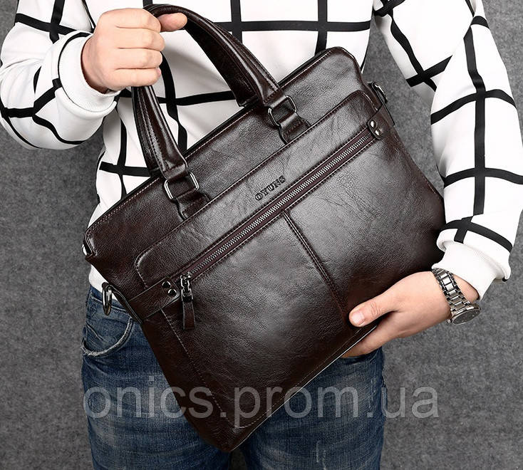 Мужская сумка для ноутбука эко кожа, мужской деловой портфель под ноутбук планшет лаптоп, макбук сумка-папка - фото 5 - id-p2172508197
