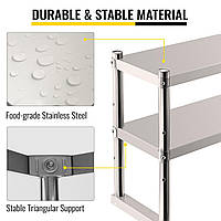 VEVOR двойная верхняя полка из нержавеющей стали, 2-ярусная, 12" x 36" для стола для приготовления пищи