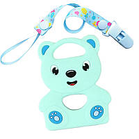 Силиконовый прорезыватель-игрушка для зубов ребенка и держатель 2Life Мишка Y5 Голубой (v-116 OB, код: 8404565