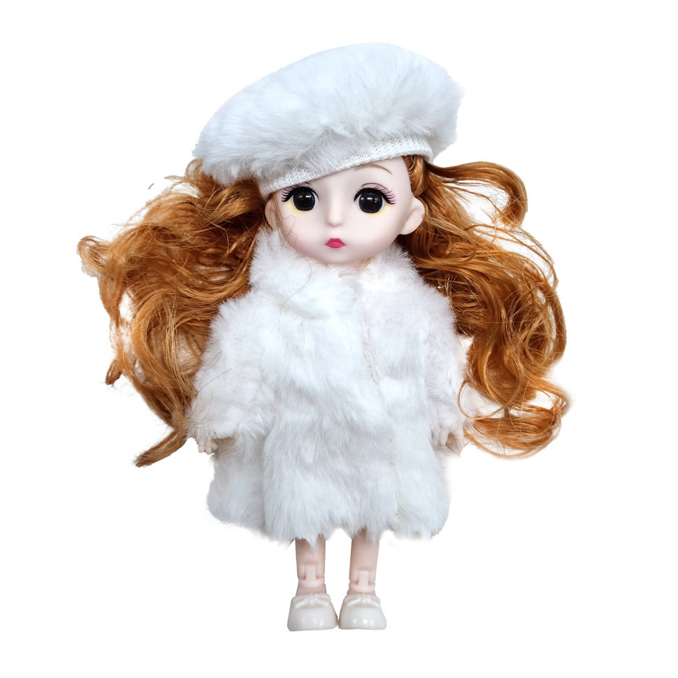 Дитяча лялька в береті C14 шарнірна, 15 см (Білий)