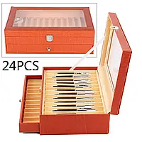 Подарунок 24 слоти авторучка вітрина тримач коробка для зберігання PU шкіряна ручка колектор помаранчевий