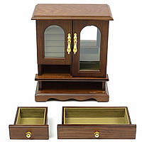 Деревянный футляр для хранения украшений с 2 ящиками Органайзер для украшений со стеклянной дверцей Шкатулка