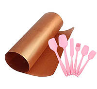 Комплект антипригарний килимок для BBQ і Набір кухонного приладдя 6 в 1 Рожевий (n-1219) CS, код: 2647949