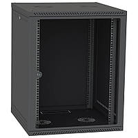 Ipcom 15U 600x600 Шафа телекомунікаційна двері скло (чорна)