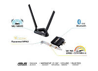 WiFi-адаптер Asus PCE-AX58BT AX3000, WiFi6, WPA3, Bluetooth 5.0, MU-MIMO, Ofdma