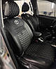 Чохли на сидіння БМВ 3 Е46 (BMW 3 E46) екошкіра ромби з логотипом і перфорацією, фото 2