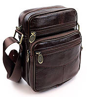 Компактная кожаная сумка-мессенджер мужская JZ AN-204 16,5x21x7-8 Коричневый LW, код: 8058102