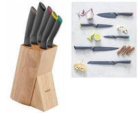 Набір ножів Tefal Fresh Kitchen, дерев'яна колода, 5 шт., неіржавка сталь, пластик, дерево, чорний