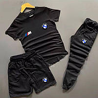 Мужской спортивный комплект BMW 3в1 (штаны, футболка, шорты)