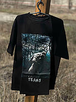 Мужская футболка с принтом широкая оверсайз Tears черная летняя стильная
