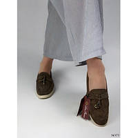 Весенне-осенние женские туфли лоферы из экозамши без каблука на каждый день