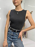 Кроп топ базовий в рубчик  темно сірого кольору не дорого