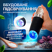Набір млинів для солі, перцю, спецій SBTR, 2 предмети, керамічні ножі, на батарейках Чорний (SPM-12/Black), фото 7