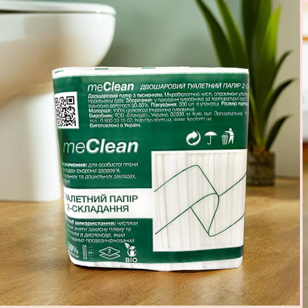 Папір туалетний Z-типу «meClean (міКлін)», білий, високоякісна двошарова листова 300 шт упаковка, фото 1