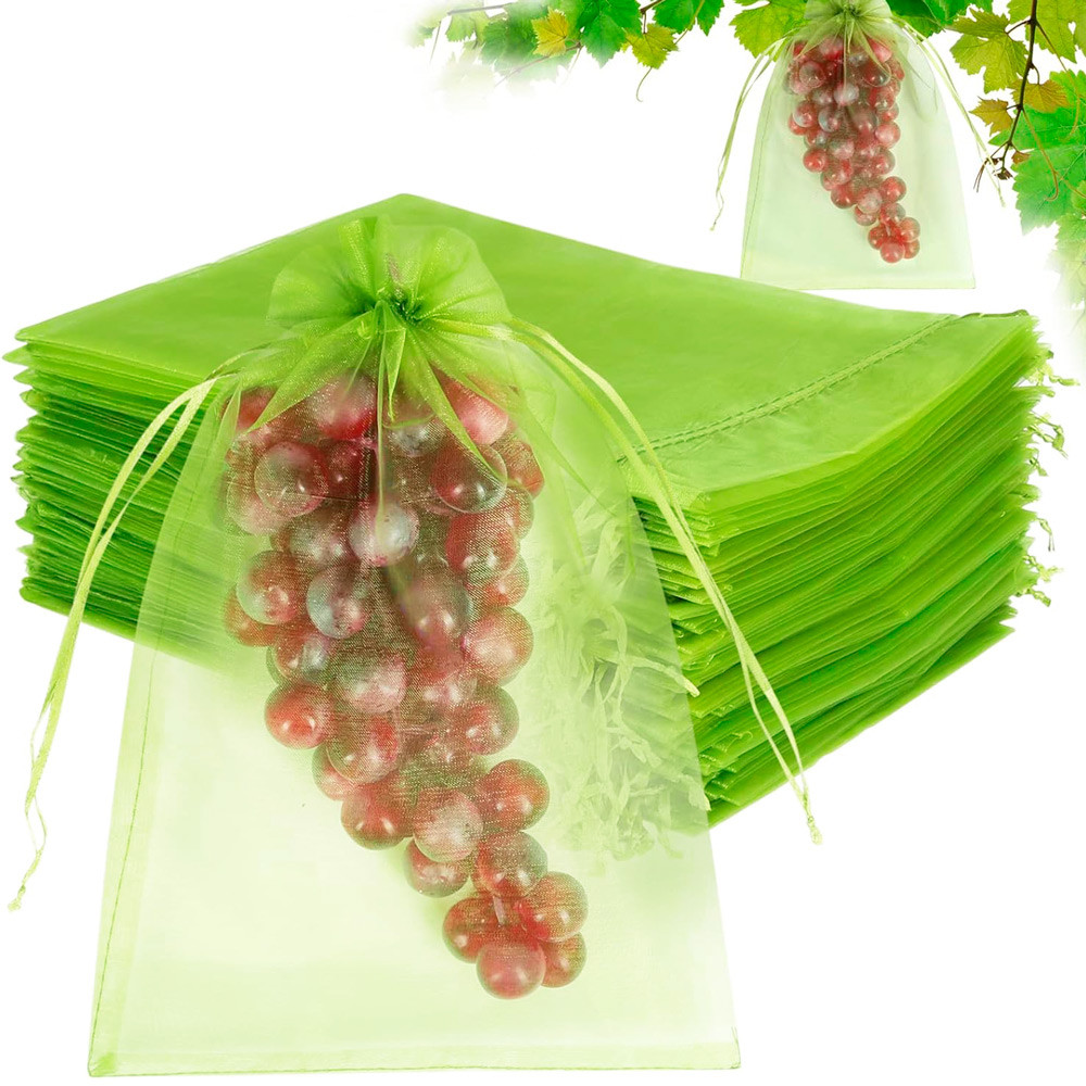 Мішечки сітка з органзи для захисту винограду від комах LOSSO 20*30 см, зелені (100 шт), осередок 0,5 мм