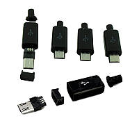 Штекер micro usb 5pin, під шнур, бакеліт, білий (чорний)