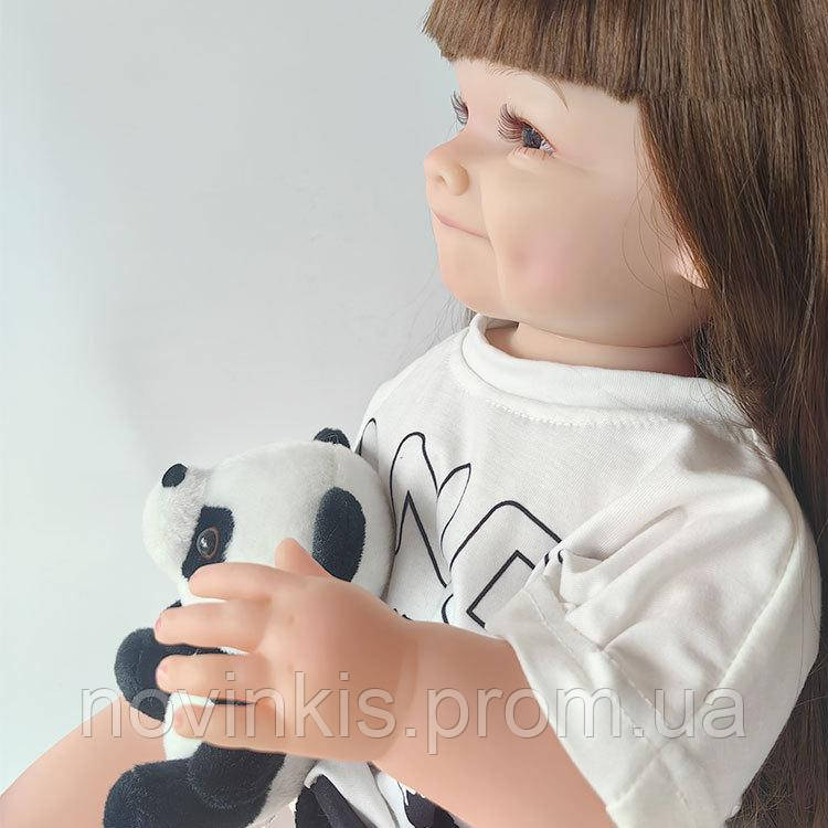 Лялька Реборн Reborn 55 см вініл-силіконова Карина в наборі з соскою, пляшкою, іграшкою. Можна купати - фото 5 - id-p2072010374