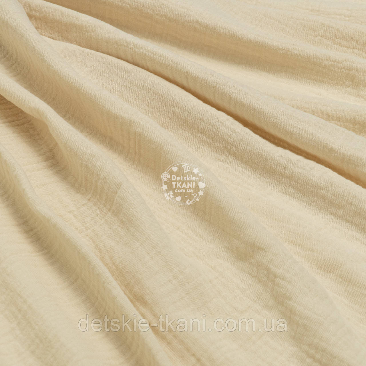 Муслін однотонний двошаровий жатий, колір пісочний, ширина 135 см, фото 1