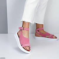 Доступные женские босоножки в стильном пудровом цвете замшевые, Украинского производителя, открытый носок, 39