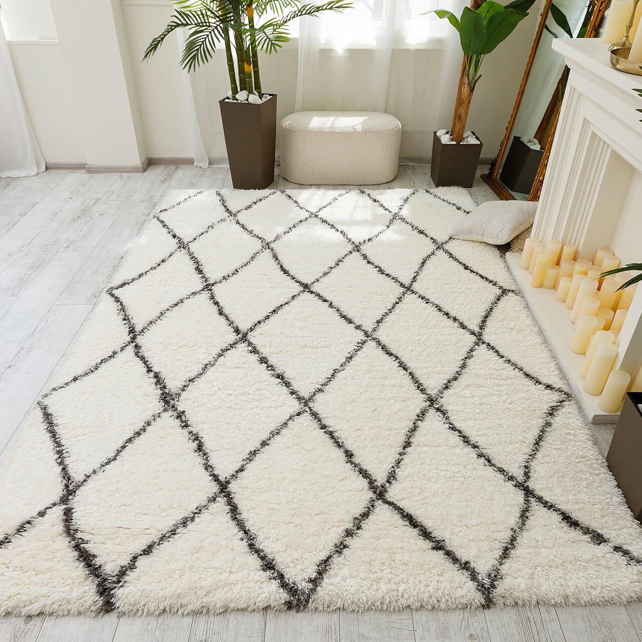 Килим QUATTRO 3508A 1,6Х2,3 Білий з темно-сірим прямокутником, фото 1