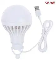 USB LED Лампа 9 Ват с кабелем 0,9 м. Портативна світлодіодна USB-лампочка від павербанка 9W, світильник