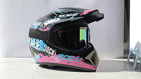 Кросовий мотошолом, в рожевому кольорі (окуляри в подарунок)