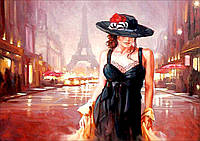 Алмазная мозаика "Дама в Париже" 30*40 см, на подрамнике, алмазная вышивка