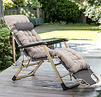 Шезлонг крісло садовий туристичний Bonro B-02 сірий + подушка до 150 кг міцний та якісний