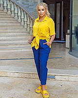 Жіночі літні однотонні штани Тканина джинс бенгалін Розміри 50-52,54-56,58-60