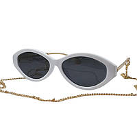 Солнцезащитные очки белые с золотыми дужками и цепочкой для очков в комплекте