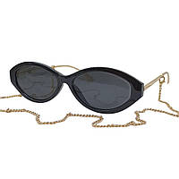 Солнцезащитные очки черные с золотыми дужками и цепочкой для очков в комплекте