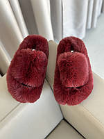 Домашние бордовые женские тапочки из эко-меха с открытым носком, трендовые пушистые тапки 40