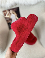 Домашние бордовые женские тапочки из эко-меха с открытым носком, трендовые пушистые тапки 41