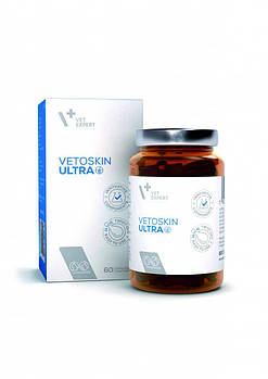 Vet Expert VetoSkin Ultra Харчова добавка для регенерації шкіри і шерсті у котів і собак, 60 капсул