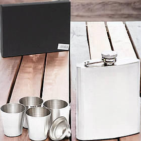 Набір похідний 3в1 фляжка для алкоголю 200 мл, 4 стоси 25 мл, лійка з нержавіючої сталі 23,5*18,5*4 см