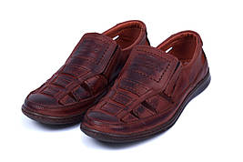Літні чоловічі туфлі з натуральної шкіри в коричневому кольорі з боків з гумками