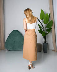 Жіноча спідниця трапеція "Тереза" з тканини котон з високою посадкою у бежевому кольорі розміри від 44 до 54, фото 2