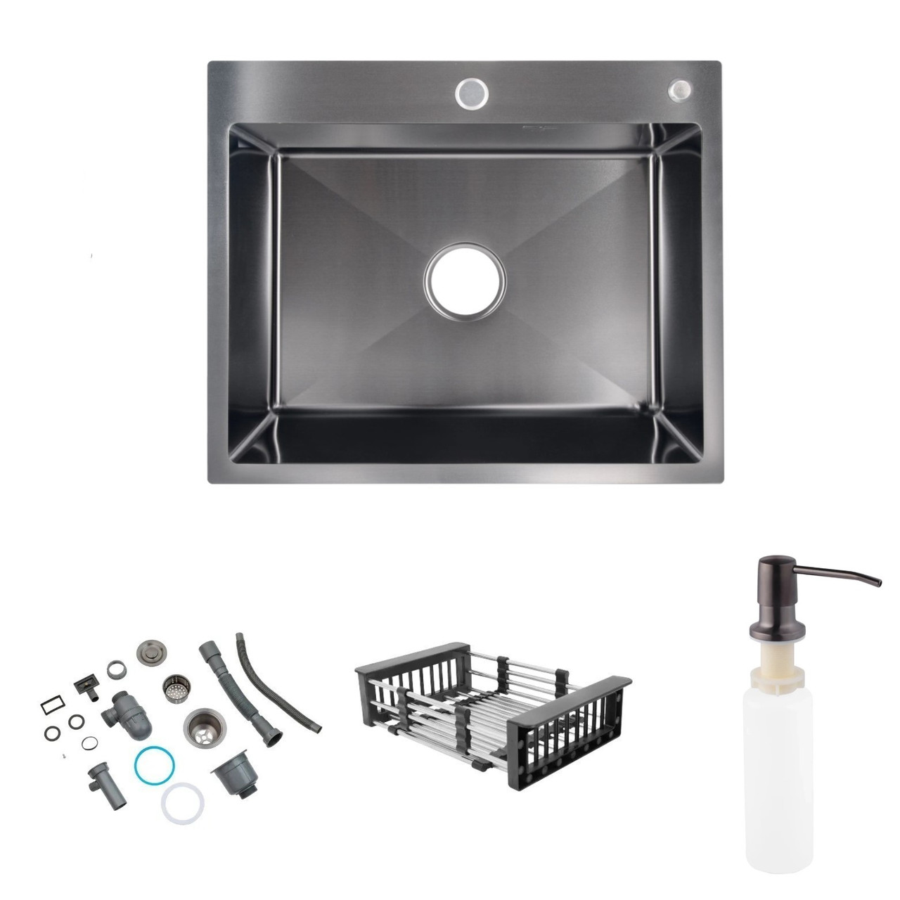 Раковина для кухні Lidz H6050B 3.0/0.8 мм Brush Black (LDH6050BPVD3008), кухонна мийка інтегрована