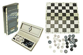 Шахи, Шашки портативні в коробці з дерева р. 20*9.5*3 см.