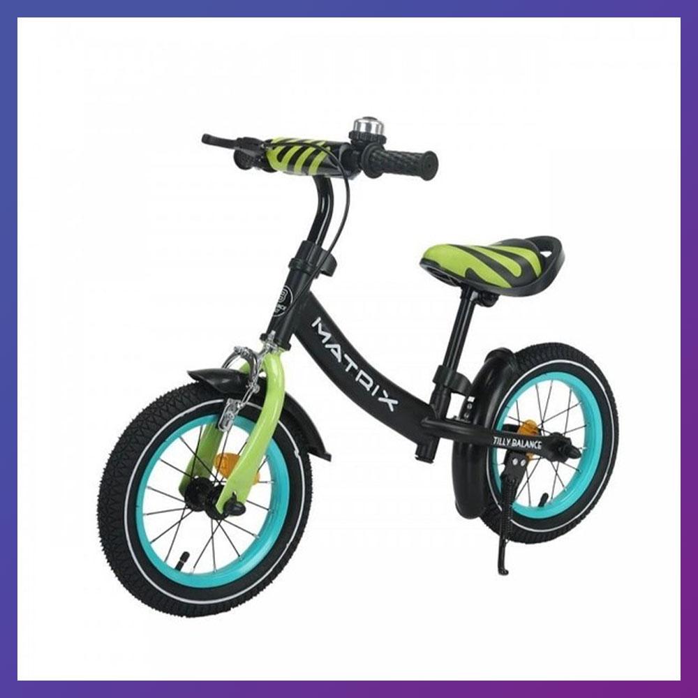 Дитячий біговел велобіг на надувних колесах 12 дюймів BALANCE TILLY 12 Matrix T-21259 Black Azure Чорно-бірюзовий, фото 1