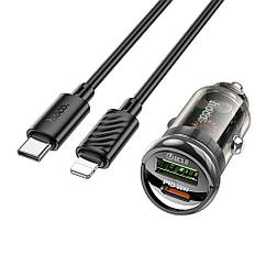 DR Автомобільний зарядний пристрій Hoco Z53A USB/Type-C PD 30 W QC transparent black + кабель Type-C to