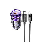 DR Автомобільний зарядний пристрій Hoco Z53 Type-C PD 30 W transparent purple + кабель Type-C to Lightning, фото 2