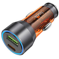 DR Автомобільний зарядний пристрій Hoco NZ12A USB/Type-C PD 43 W transparent orange