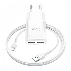 DR Набор СЗУ 110-240V HOCO C88A+ кабель Micro, 2xUSB, 2.4A, кабель 1м, White, Box